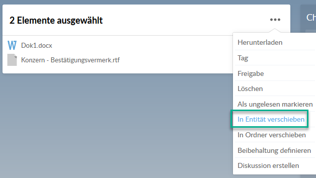 Selecting Move to Entity move files to another entity
