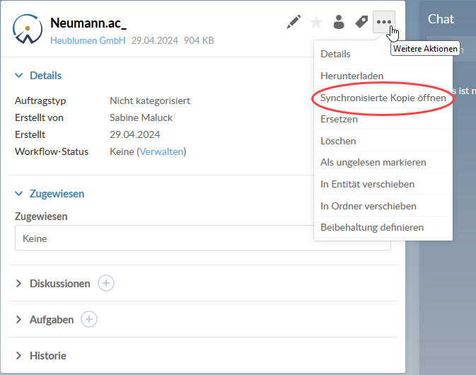 Select the Open Sync Copy command.