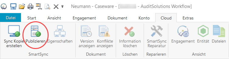 Click the Publish icon on left side of the Ribbon in the Cloud tab.