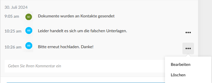 You can edit and delete comments from the More actions menu.