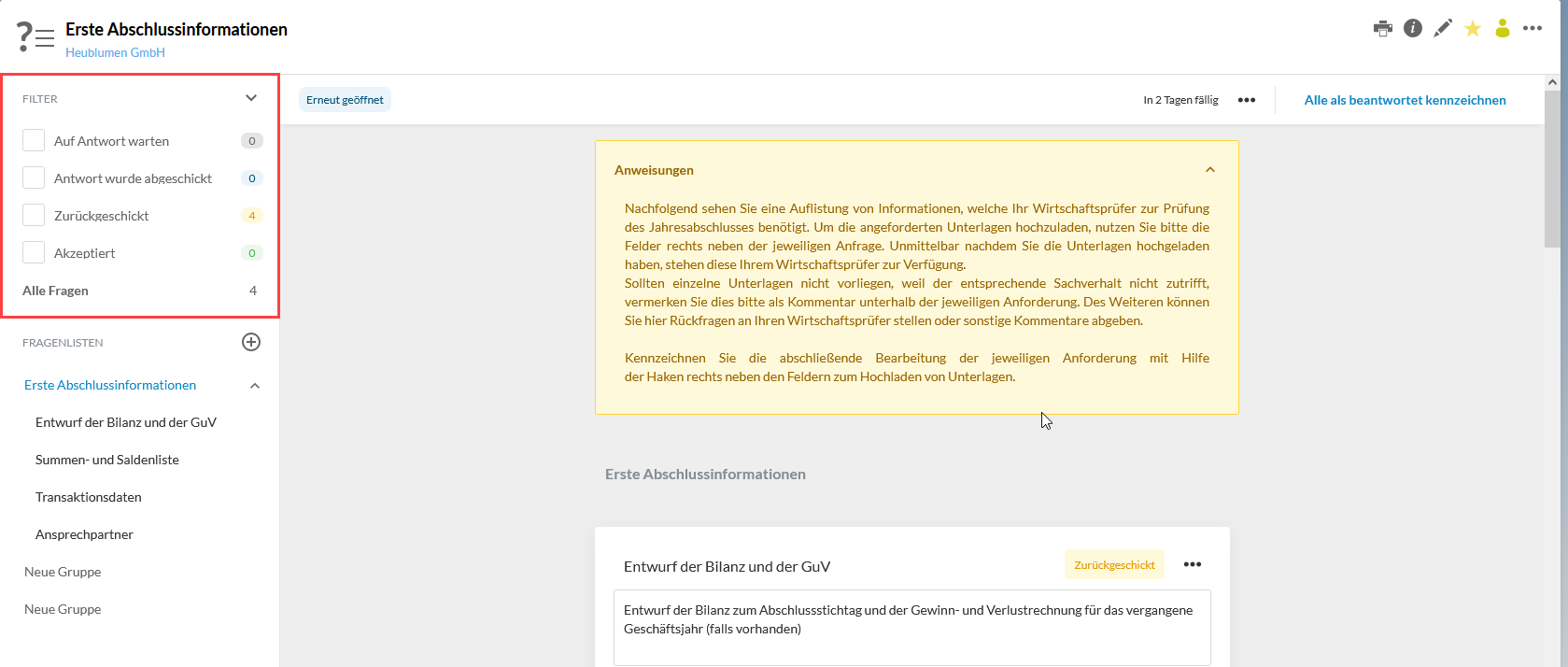 Question filters in query documents.