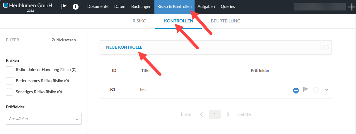 the user interface for selecting the Controls tab under the Risk & Controls page.