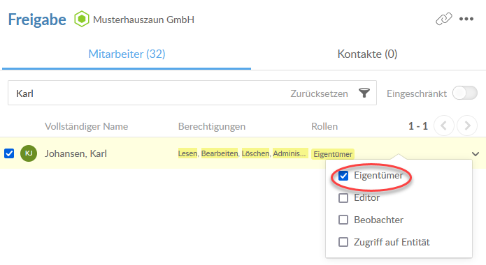 This user has the Owner role for the selected file.