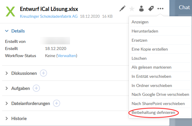 Set File Retention in Menu