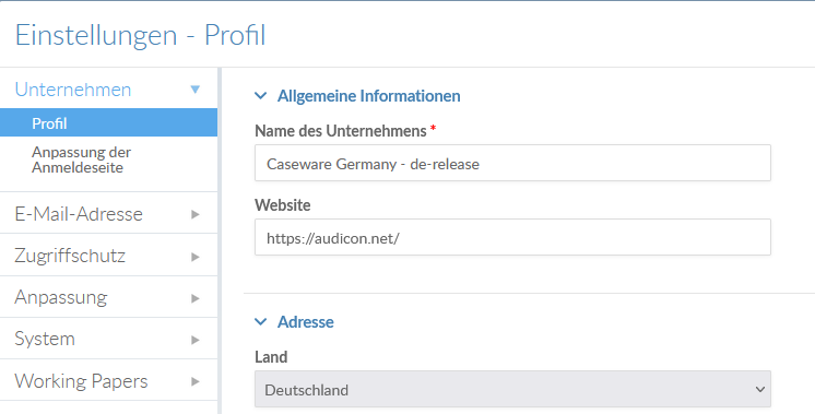 An orginization profile displayed on the Settings page.
