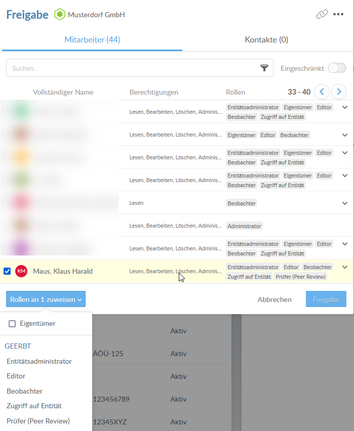 Sharing specific files with a contact.