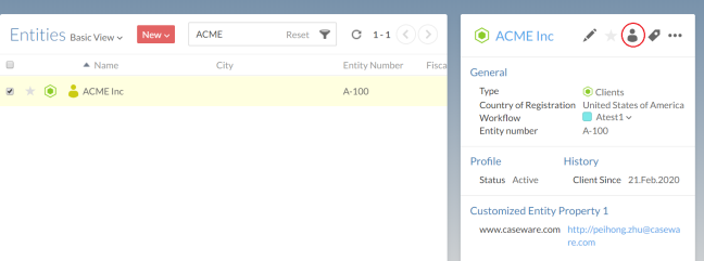 Share icon in the entity properties.