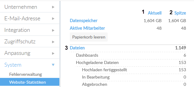The Site Statistics section of the Settings page.