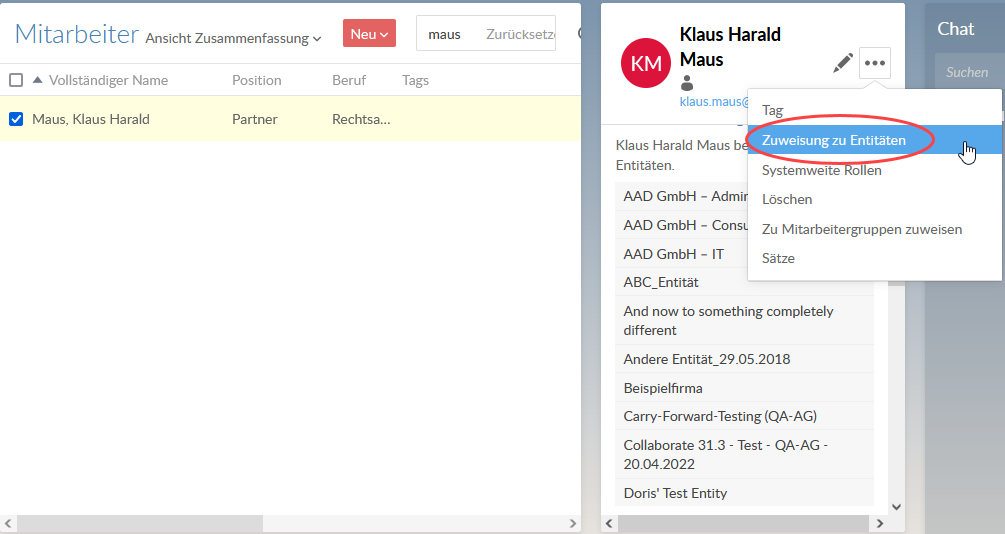 Select Assign to Entities to modify entity assignments. 