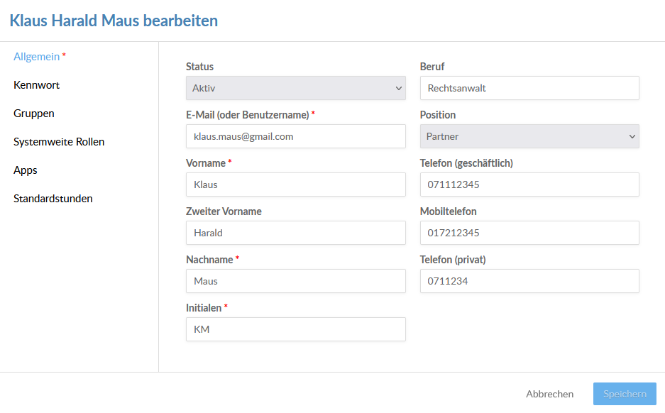Edit staff account - General tab