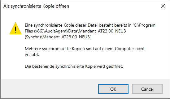 Error prompt if a sync copy already exists