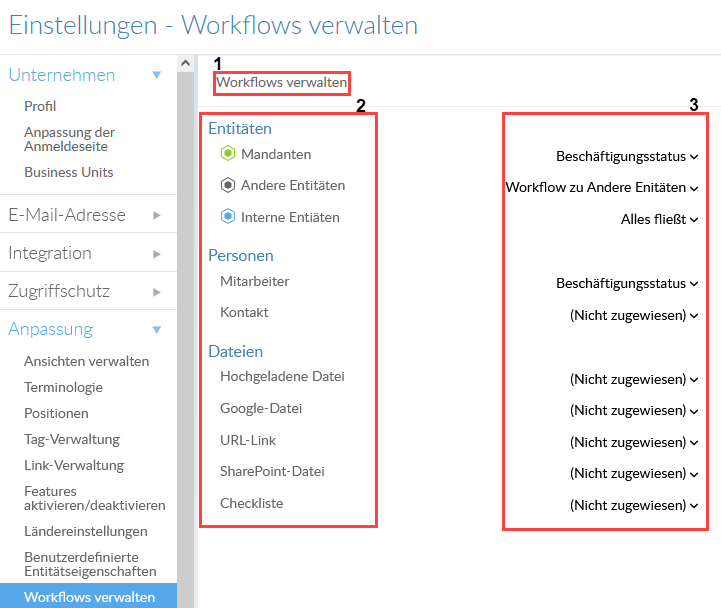 The Workflow Management interface.
