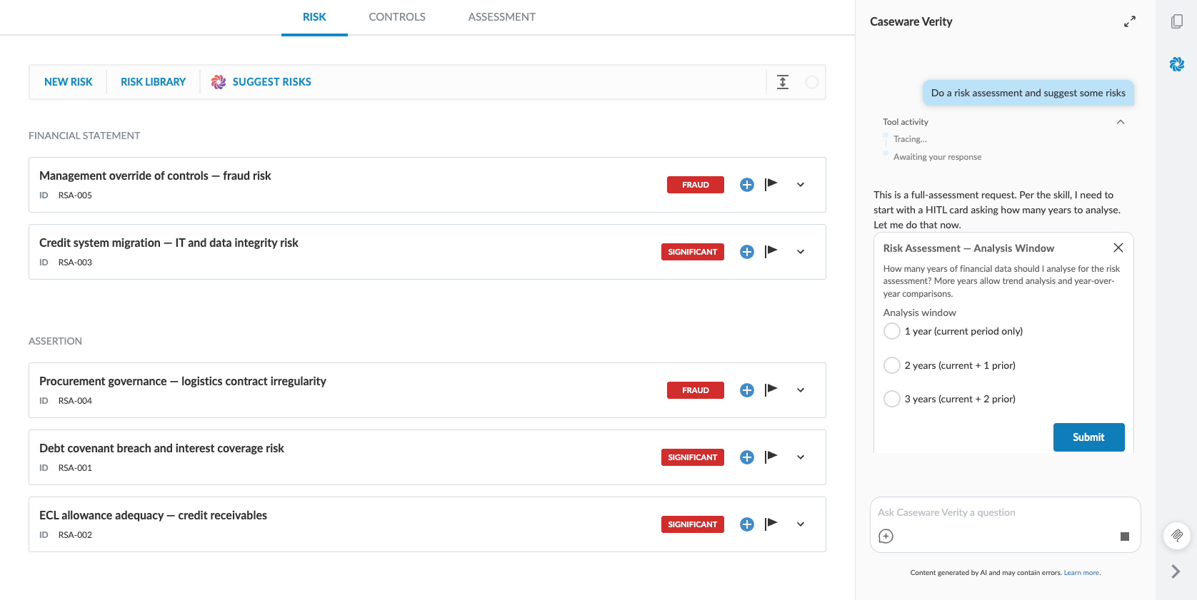 Proposed risks on the RISKS page.