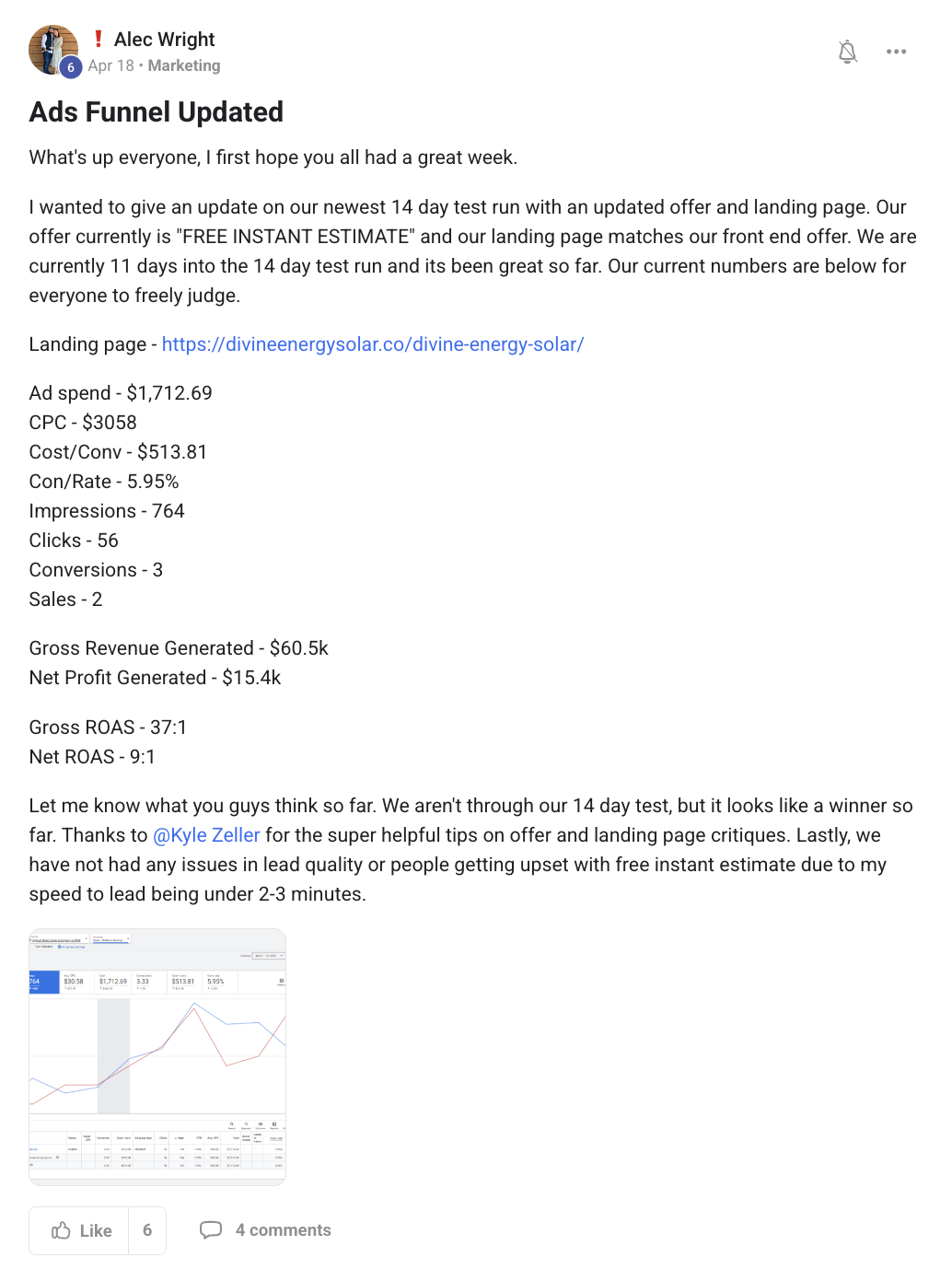 Alec Wright's post in the ACQ Vantage community: Ads Funnel Updated