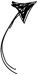 Black and white silhouette of an arrow with a curved tail pointing upwards and to the left.