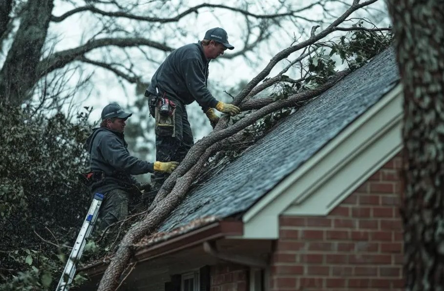 removing of fallen tree on roof in Orange County