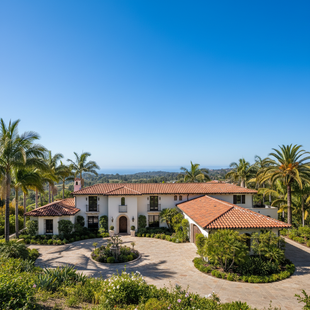 Southern California home with a terracotta clay tile roof in Orange County