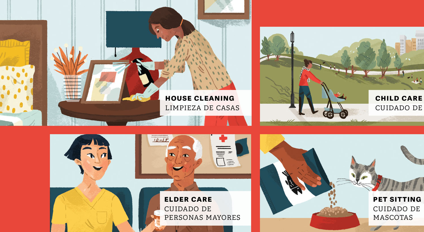 detail of illustrations of workers in co-ops