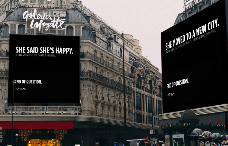 A representation of the advertising campaign in a out of home setting.