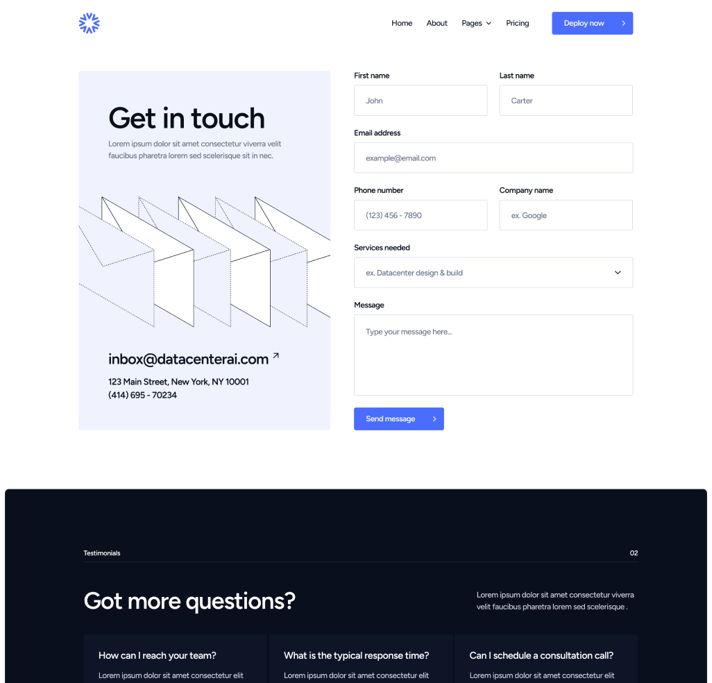 DatacenterAI - Contact V3 Page - Datacenter Webflow Template