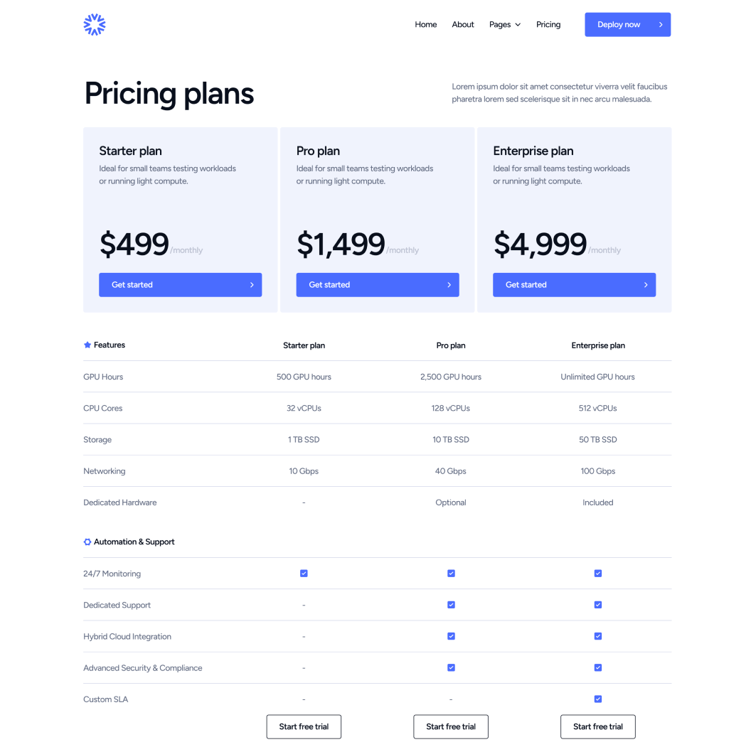 DatacenterAI - Pricing Page - Datacenter Webflow Template