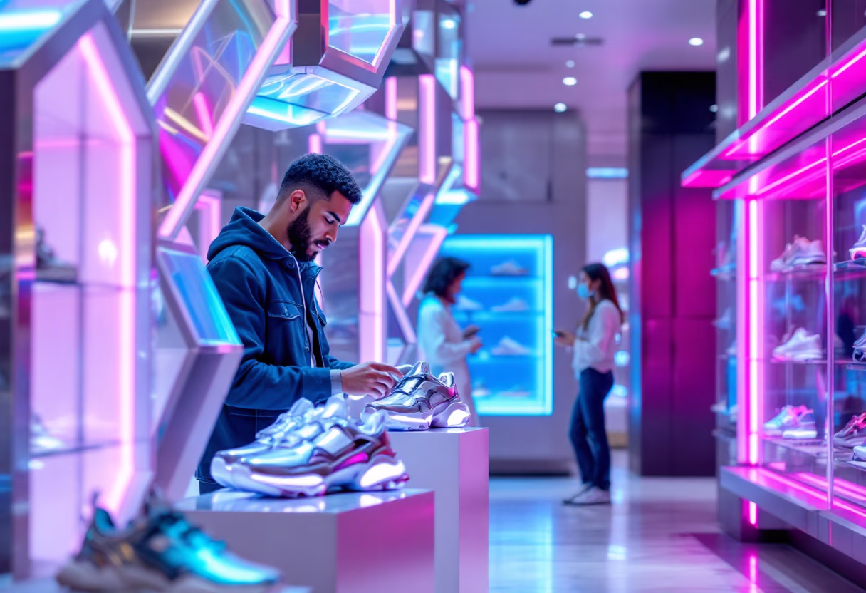 image of customer browsing store aisles (for a footwear store)