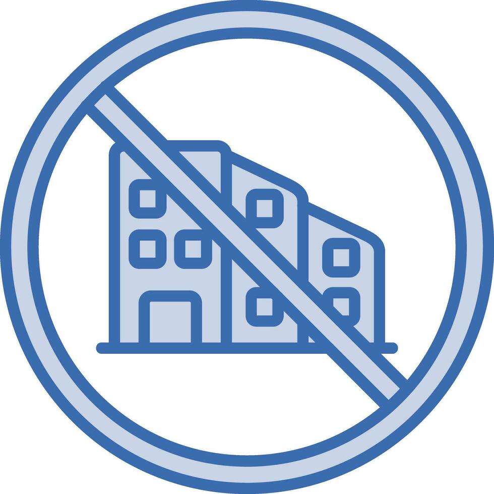No buildings allowed symbol with a stylized composite building crossed out in a blue circle.