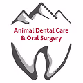 Logo with stylized mountain peaks above a large tooth outline and text Animal Dental Care & Oral Surgery in red and black.