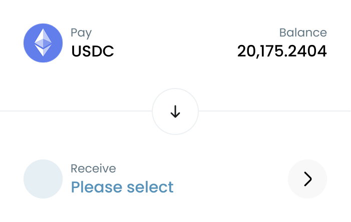 Token swap interface paying with USDC