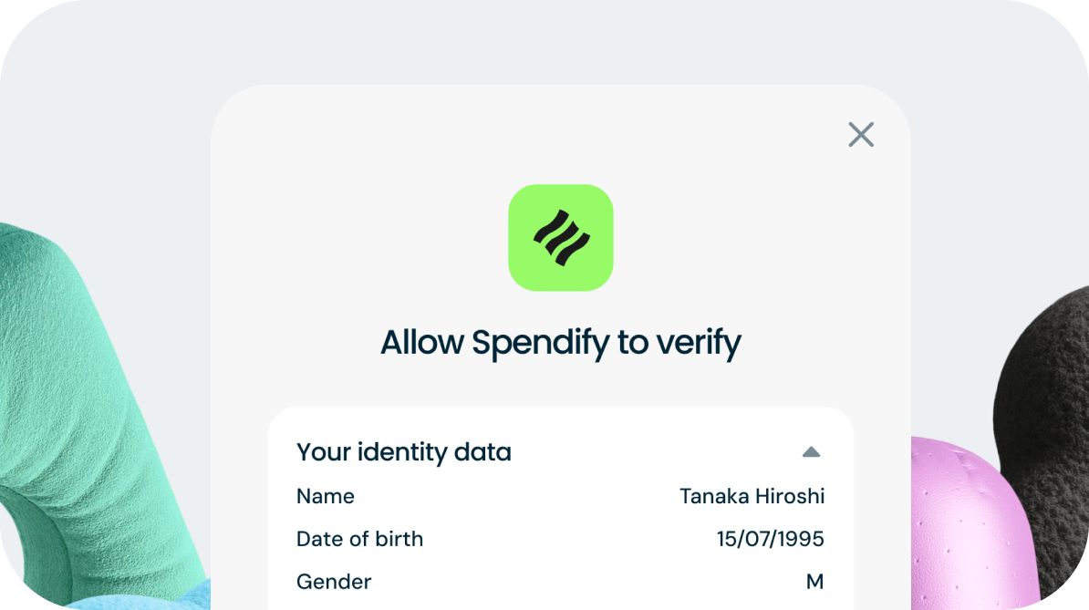 Consent screen asking the user to allow Spendify to verify their identity data: name, date of birth and gender