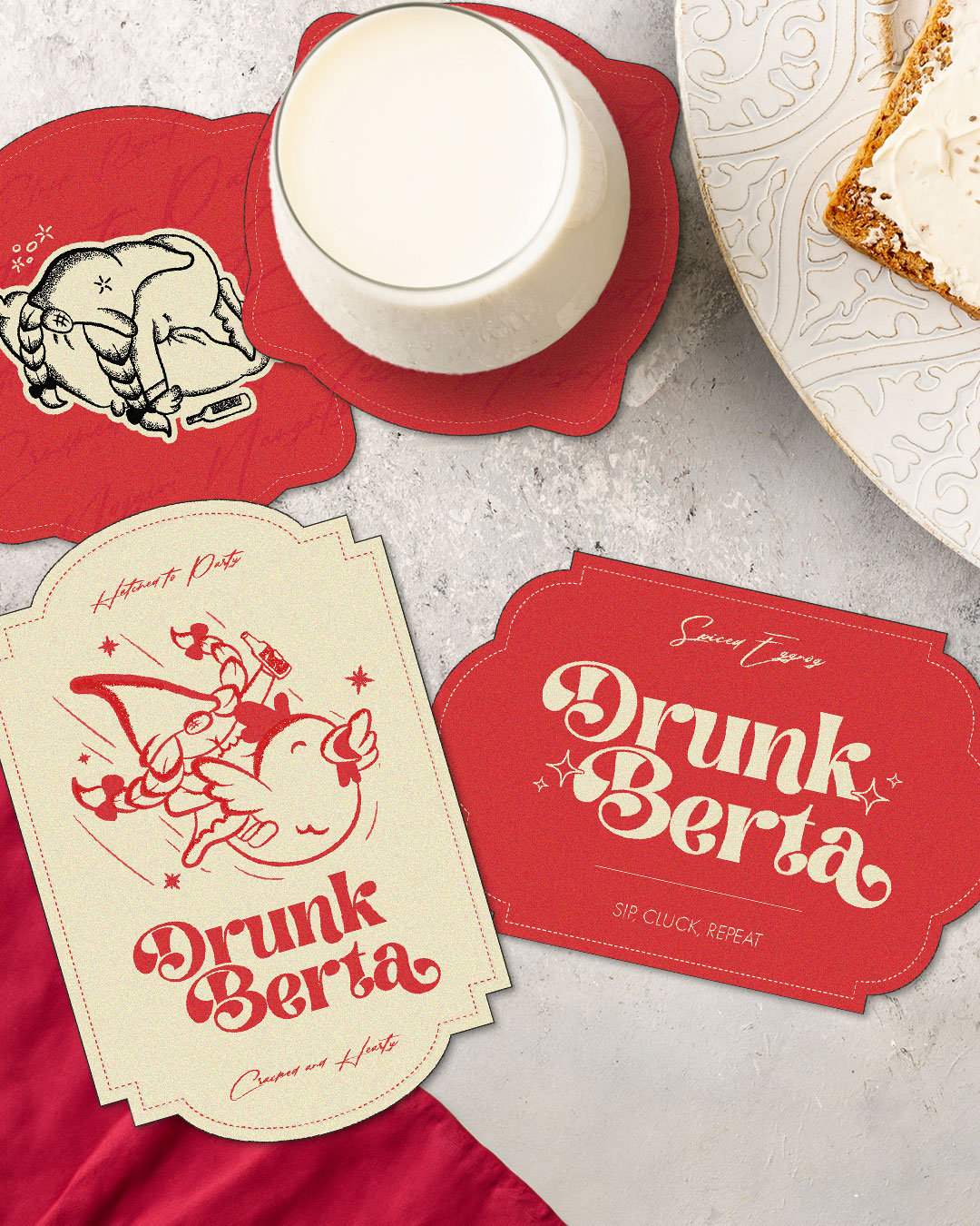 Cartons illustrés pour la marque "Drunk Berta"