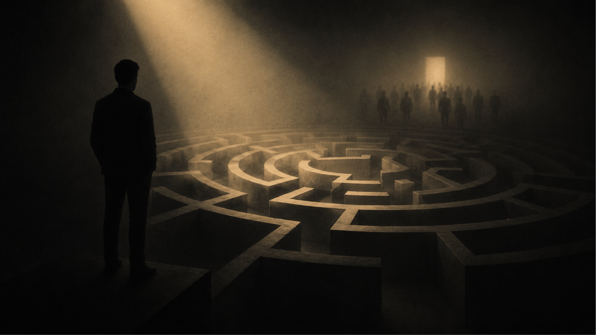 Founder facing a maze that symbolises the strategic confusion startups create when branding begins with design before positioning.
