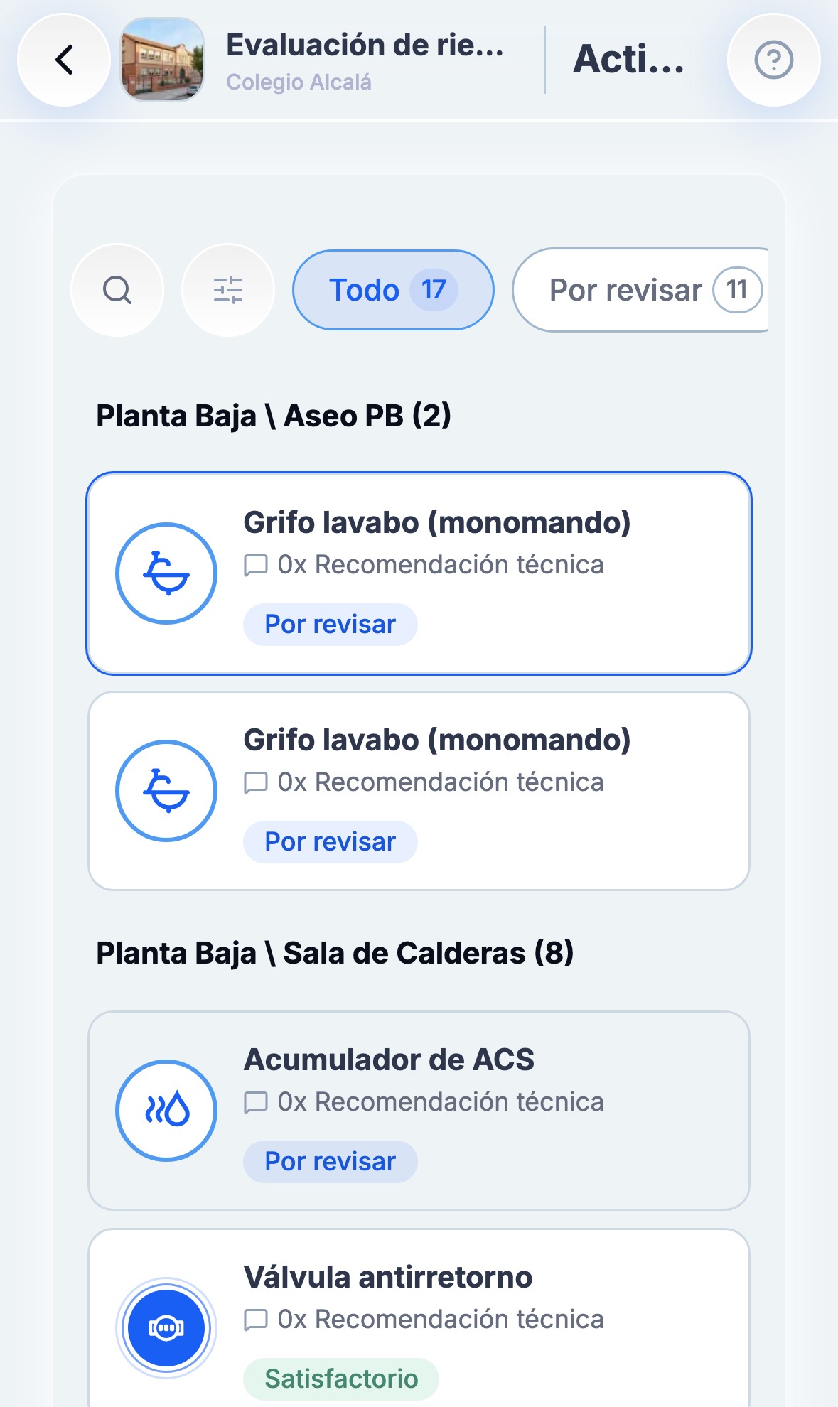 BriqSafe app: assets listed by floor and room