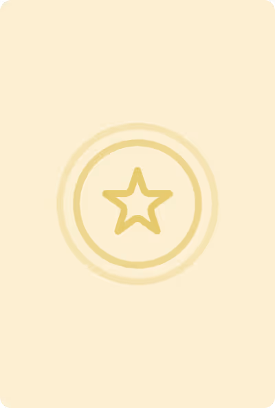 Stylized star icon with two concentric circles on a light beige background.