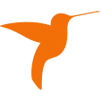 Minimalist orange hummingbird icon with wings extended.