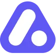 Abstract blue triangle-shaped logo with a white diagonal bar and a white circle inside.