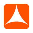 Gray triangular abstract shape centered on an orange square background with rounded corners.
