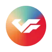 Circular gradient background with white stylized letter V and F overlapping.