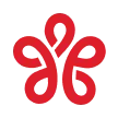 Red abstract butterfly or flower shaped emblem with a symmetrical design on a transparent background.