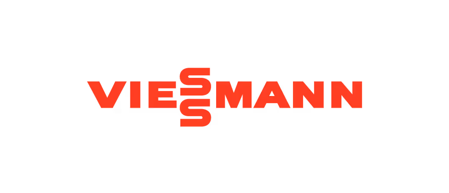 Logo Viessmann w czerwonym kolorze na czarnym tle.
