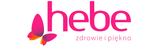 Logo sklepu Hebe z motylem i napisem zdrowie i piękno.