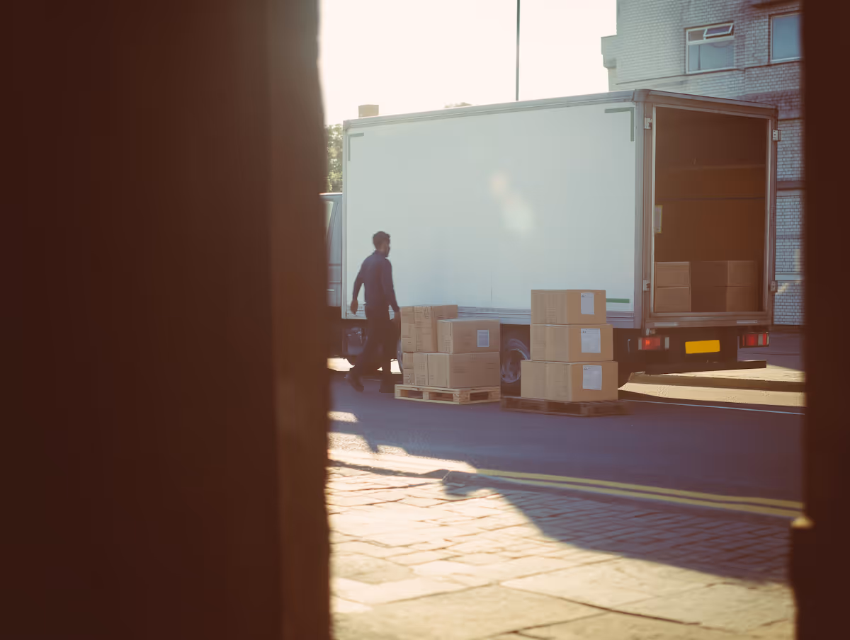 A man working moving boxes