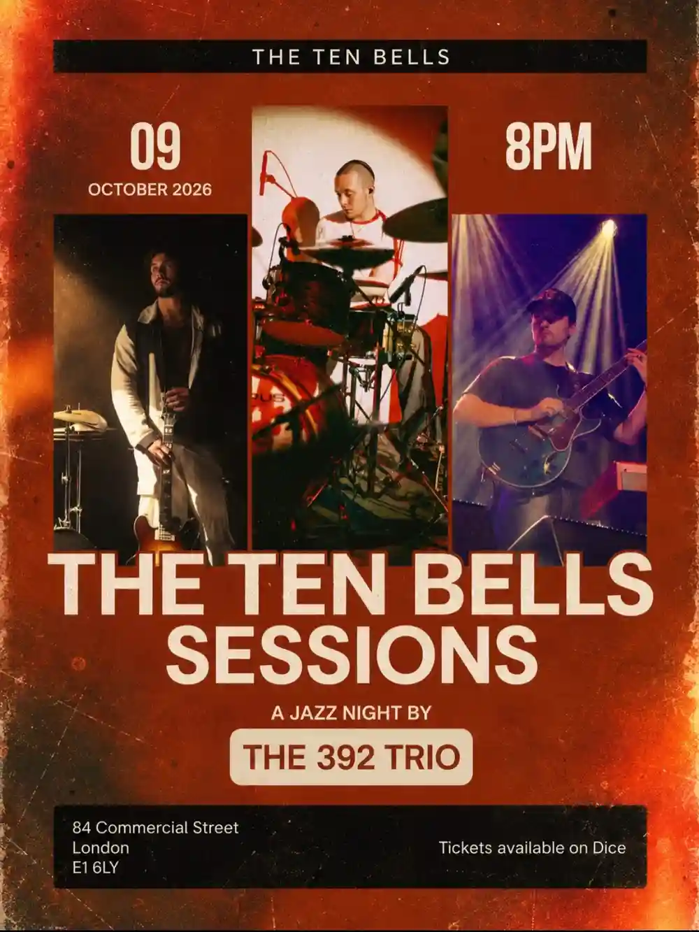 392 Trio are back at The Ten Bells 🎷

Returning for the next instalment of their monthly residency, bringing live jazz to Spitalfields for another Friday night at the pub. Featuring @mackwood.ling on drums alongside @frankformers and @kinzan.mu , with cold beers, cocktails and good times across The Ten Bells.

🎟️ Tickets in bio