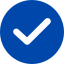 Blue circle with a white check mark inside.