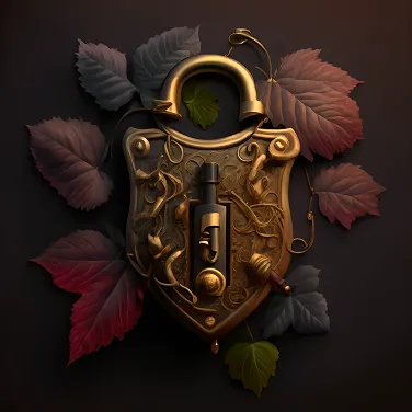 A golden padlock surrounded by leaves on a black background.