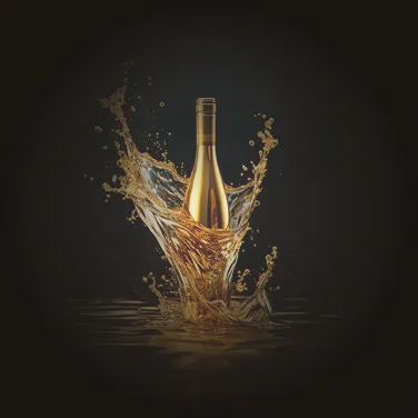 A bottle of champagne is splashing into the water.