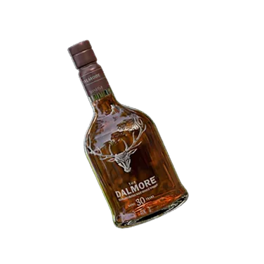 A bottle of dalmore on a black background.