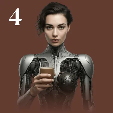 A woman in a suit holding a glass of beer.