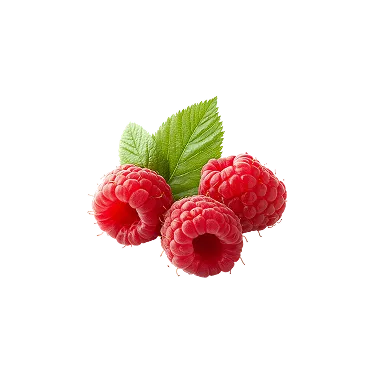 Raspberries with leaves on a black background.