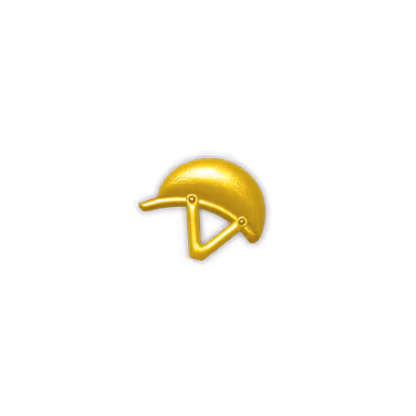 Icon of a golden equestrian helmet on a black background.